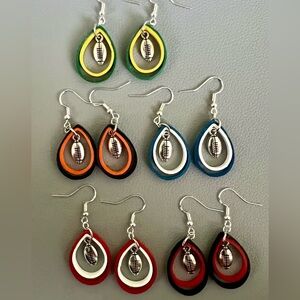 Handmade Paper Quilled football earrings (dangle) - choose your color
